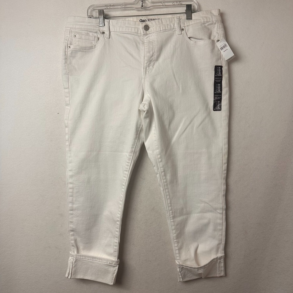 Gap Straight Cuff White Denim Jeans Womens 16R Mid Rise Stretch 339911-00-1